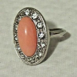 Vintage AVON Ring Sz 7.5 Pink Oval Silver-Tone
